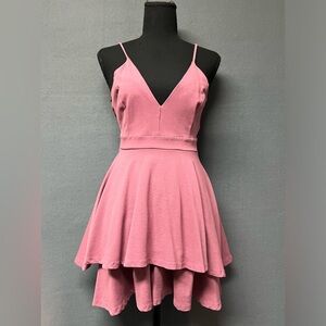 Windsor Pink Cocktail Dress Layered Tiered Skirt Fit Flare Lace Open Back M